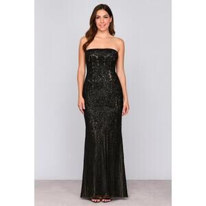 New Sue Wong Black Nocturne Divine Embroidered Strapless Maxi Evening Gown